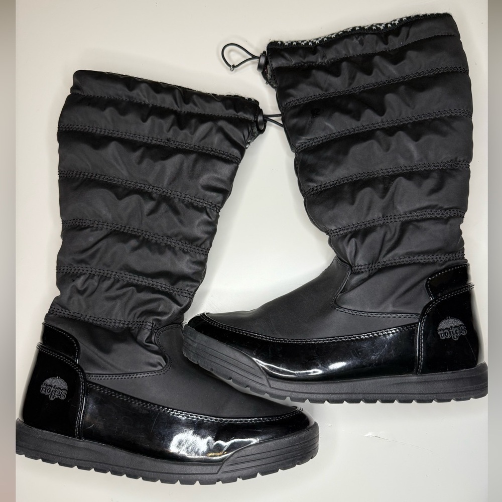Totes Caroline 2 Black Quilted Winter Boots for Women With Fold Over cuff Size 7
